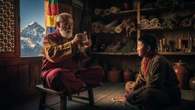 Apprentissage du diagnostic urinaire avec un vieux médecin traditionnel à Shigatse, Tibet