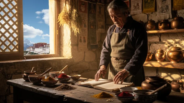 Regret intense de ne pas avoir noté les recettes du maître à Lhassa dans une cuisine tibétaine traditionnelle