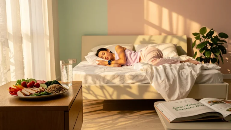 Personne suivant le régime anti-Tripa en été et mesurant son sommeil avec un tracker moderne