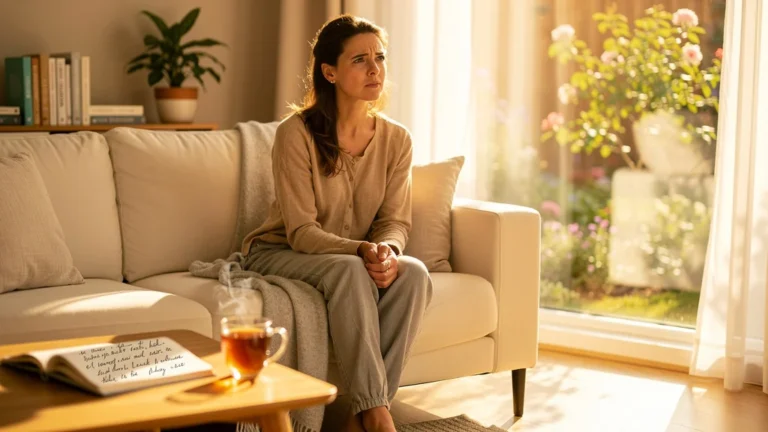 Femme réfléchissant sur l'importance du repos après une cure pour préserver ses bienfaits