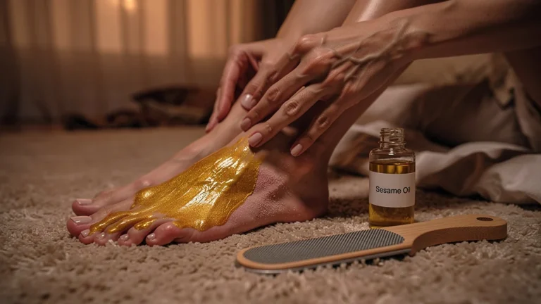 Automassage des pieds à l’huile de sésame avec ponçage, soin naturel en trois semaines
